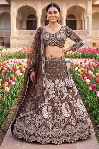 Heavy Embroidery Brown Lehenga Choli with Dupatta