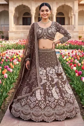 Designer Heavy Embroidery Brown Lehenga Choli with Dupatta – Ethnic Party and Wedding Special Outfit"