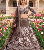 Designer Heavy Embroidery Brown Lehenga Choli with Dupatta – Ethnic Party and Wedding Special Outfit"