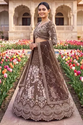 Designer Heavy Embroidery Brown Lehenga Choli with Dupatta – Ethnic Party and Wedding Special Outfit"