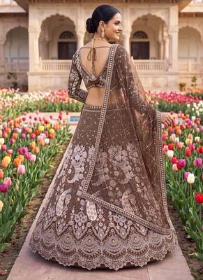 Designer Heavy Embroidery Brown Lehenga Choli with Dupatta – Ethnic Party and Wedding Special Outfit" 3