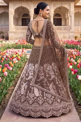 Designer Heavy Embroidery Brown Lehenga Choli with Dupatta – Ethnic Party and Wedding Special Outfit"