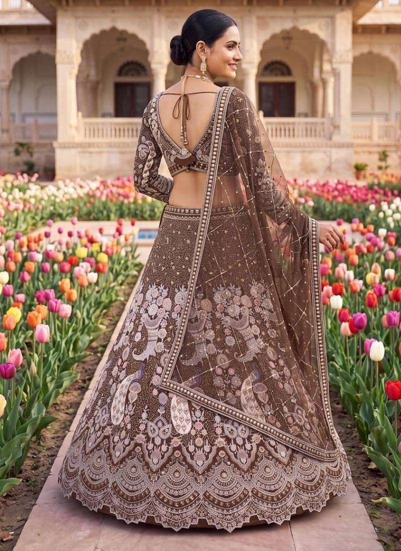 Designer Heavy Embroidery Brown Lehenga Choli with Dupatta – Ethnic Party and Wedding Special Outfit"