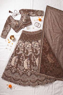 Designer Heavy Embroidery Brown Lehenga Choli with Dupatta – Ethnic Party and Wedding Special Outfit" 4