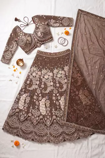 Designer Heavy Embroidery Brown Lehenga Choli with Dupatta – Ethnic Party and Wedding Special Outfit"