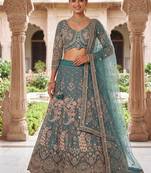 Peacock Sky Blue Embroidered Lehenga Choli with Net Dupatta – Traditional Wedding & Festive Wear for Women