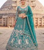Sea Green Floral Embroidered Lehenga Set with Net Dupatta - Traditional Ethnic Bridal Wear