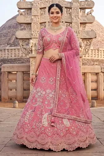 Stunning Pink Embroidered Lehenga Choli with Heavy Zari Work and Sequins – Perfect for Weddings & Festive Occasions