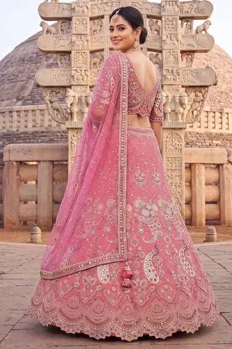 Stunning Pink Embroidered Lehenga Choli with Heavy Zari Work and Sequins – Perfect for Weddings & Festive Occasions