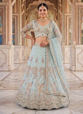 Light pista Designer Embroidered Lehenga Choli 1
