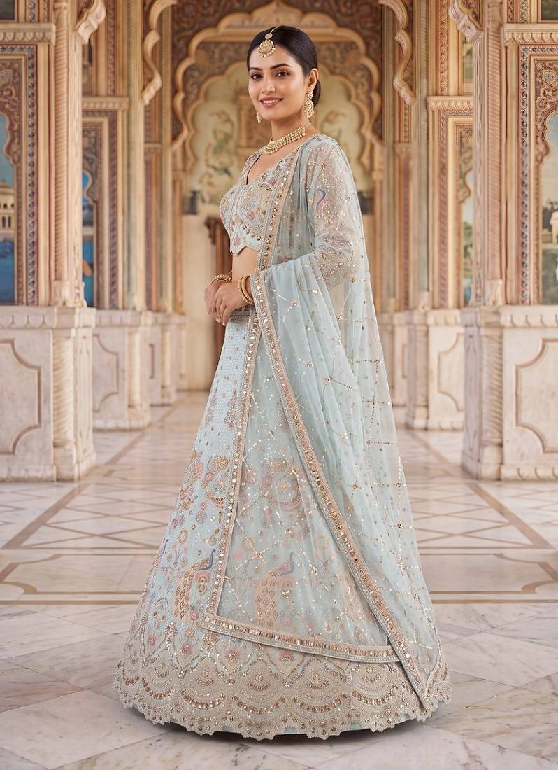 Light pista Designer Embroidered Lehenga Choli