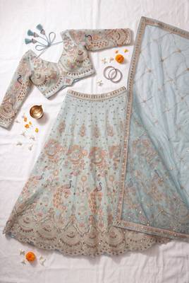 Light pista Designer Embroidered Lehenga Choli 4