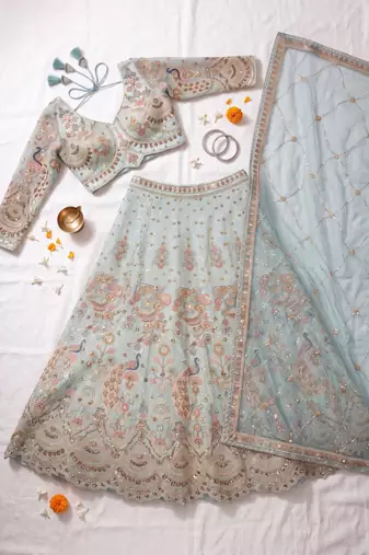Light pista Designer Embroidered Lehenga Choli