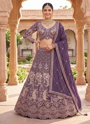 Elegant Purple Embroidered Lehenga Choli Set for Wedding & Festive Wear 1