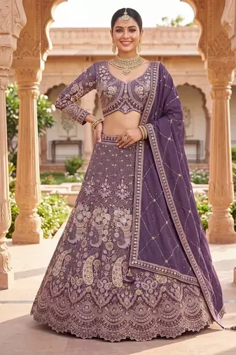 Elegant Purple Embroidered Lehenga Choli Set for Wedding & Festive Wear