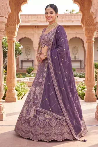 Elegant Purple Embroidered Lehenga Choli Set for Wedding & Festive Wear