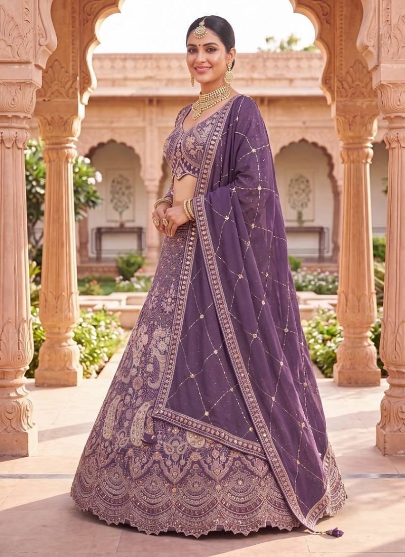 Elegant Purple Embroidered Lehenga Choli Set for Wedding & Festive Wear