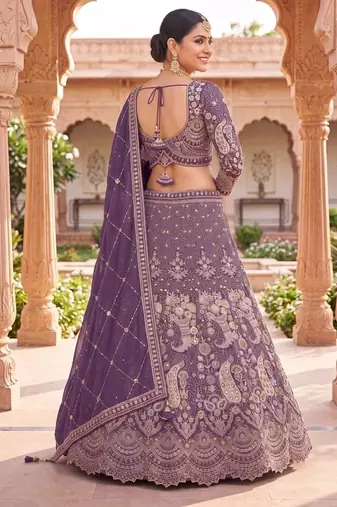 Elegant Purple Embroidered Lehenga Choli Set for Wedding & Festive Wear