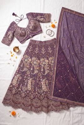 Elegant Purple Embroidered Lehenga Choli Set for Wedding & Festive Wear 4