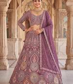 Women’s Heavy Embroidered Wedding Lehenga Choli – Purple/Mauve Party Wear Ethnic Indian Lehenga with Scalloped Dupatta