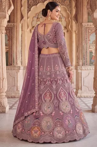 Women’s Heavy Embroidered Wedding Lehenga Choli – Purple/Mauve Party Wear Ethnic Indian Lehenga with Scalloped Dupatta