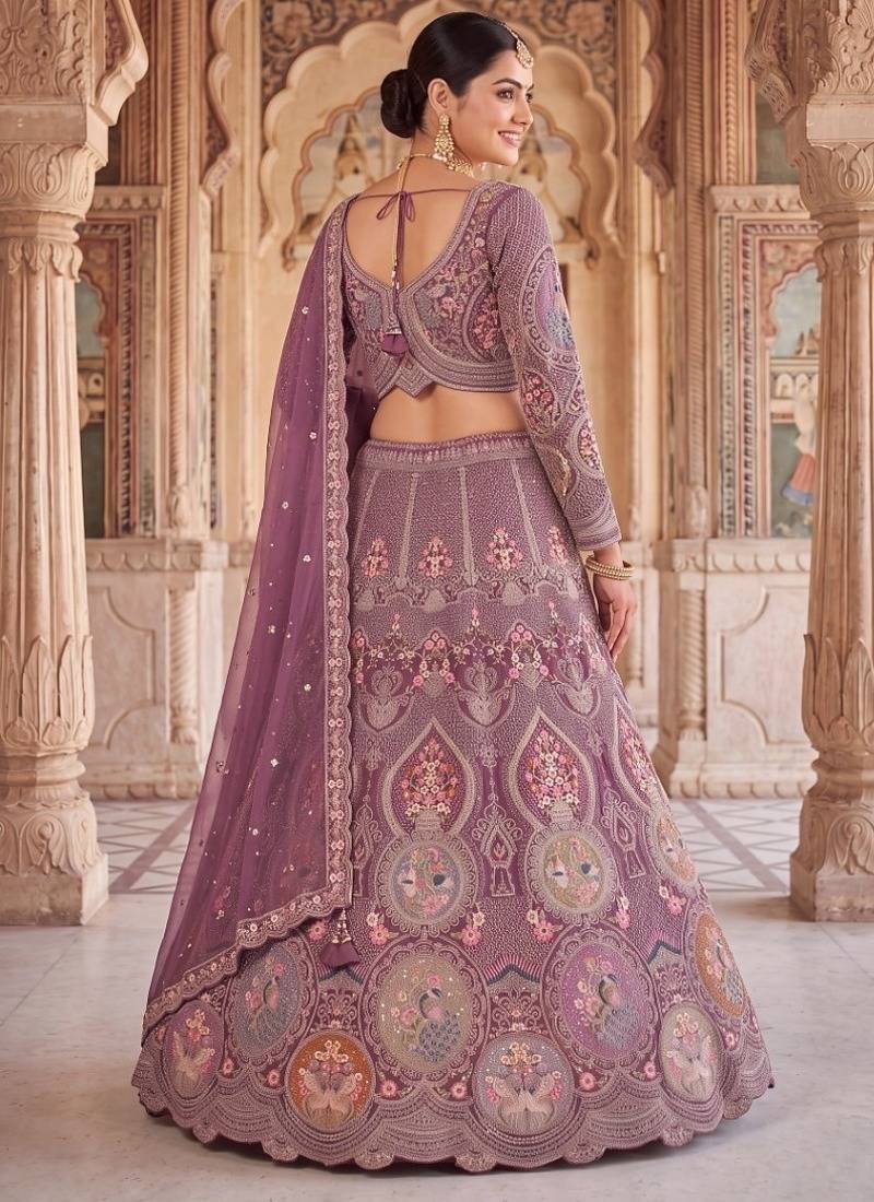Women’s Heavy Embroidered Wedding Lehenga Choli – Purple/Mauve Party Wear Ethnic Indian Lehenga with Scalloped Dupatta
