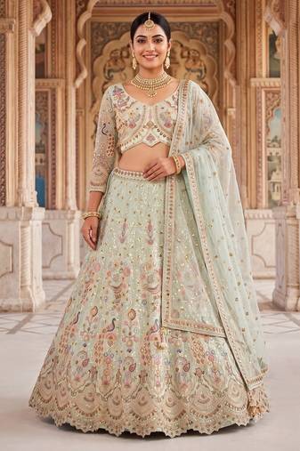 Mint Green Embroidered Lehenga Choli