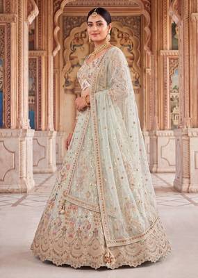 Pastel Mint Green Embroidered Lehenga Choli 2