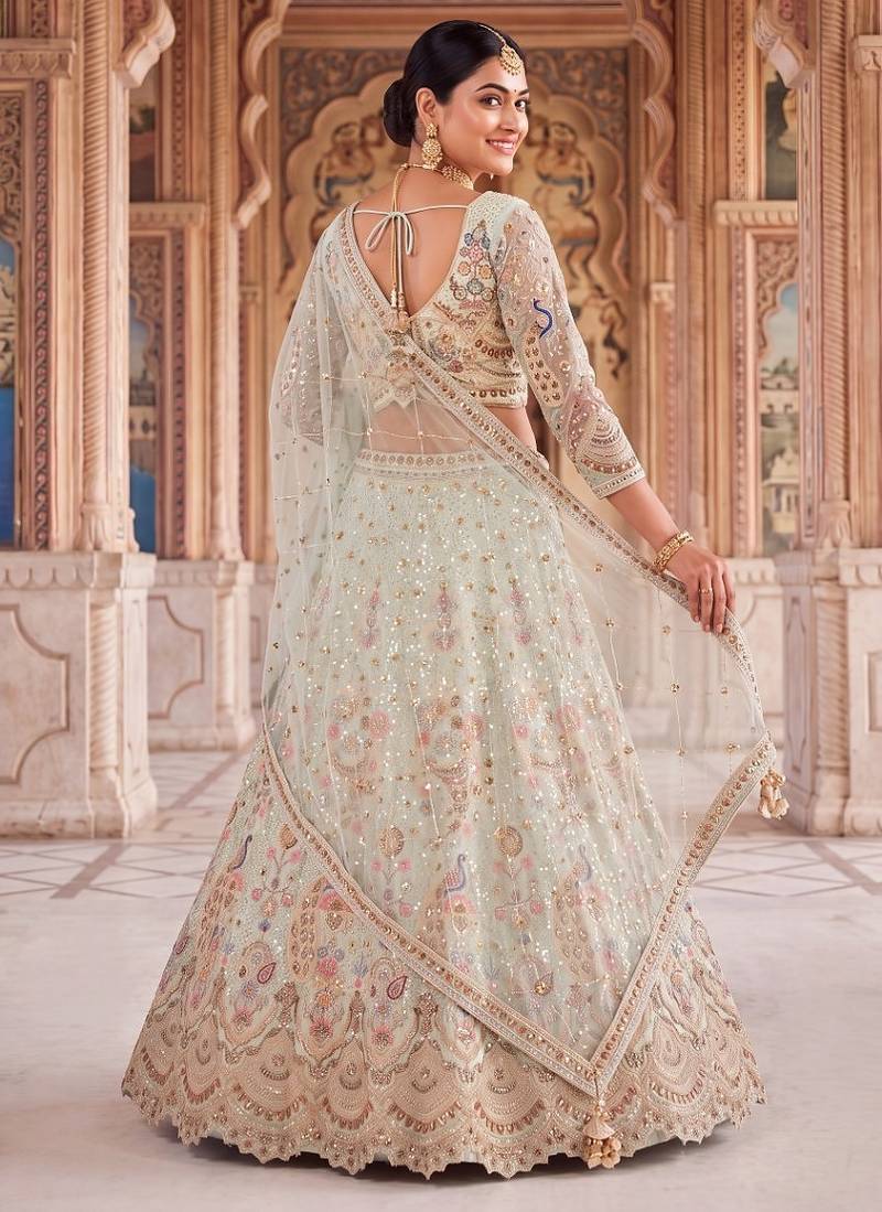Pastel Mint Green Embroidered Lehenga Choli
