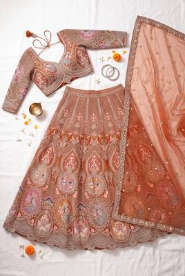 Designer Rust Orange Embroidered Lehenga Choli with Heavy Thread Work and Sequins for Wedding and Festive Wear 4