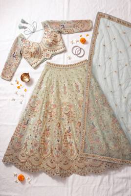 Pastel Mint Green Embroidered Lehenga Choli 4