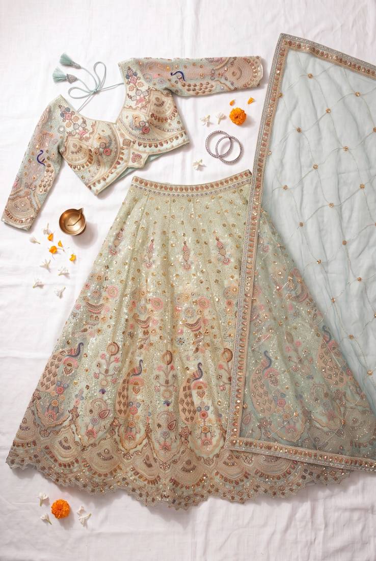 Pastel Mint Green Embroidered Lehenga Choli