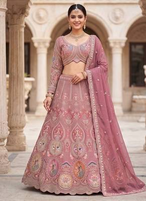 Dusty Rose Designer Lehenga Choli with Intricate Embroidery and Matching Dupatta – Elegant Ethnic Bridal/Wedding Wear 1