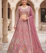 Dusty Rose Designer Lehenga Choli with Intricate Embroidery and Matching Dupatta – Elegant Ethnic Bridal/Wedding Wear