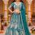Elegant Teal Blue Embroidered Lehenga Choli with Peacock Motif and Matching Dupatta