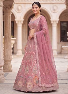 Dusty Rose Designer Lehenga Choli with Intricate Embroidery and Matching Dupatta – Elegant Ethnic Bridal/Wedding Wear 2