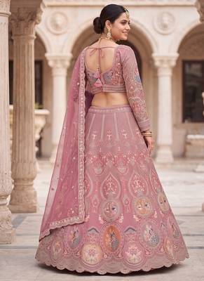 Dusty Rose Designer Lehenga Choli with Intricate Embroidery and Matching Dupatta – Elegant Ethnic Bridal/Wedding Wear 3