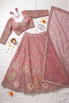 Dusty Rose Designer Lehenga Choli with Intricate Embroidery and Matching Dupatta – Elegant Ethnic Bridal/Wedding Wear 4