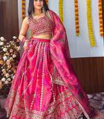 Rani pink zari sequins embroiderey floral printed organza Stitched lehenga choli