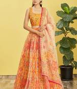 Yellow and orange organza multicolor printed Stitched lehenga choli