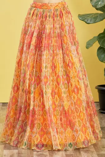 Yellow and orange organza multicolor printed Stitched lehenga choli