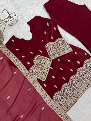 Maroon color crunchy silk embroidered top bel bottom PANT dupatta full stitched. 5