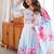 Sky blue color flower printed oregenza flared gown style anarkali set full stitched.