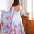 Sky blue color flower printed oregenza flared gown style anarkali set full stitched.