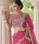 Hot pink net sequin embroidered stitched lehenga choli