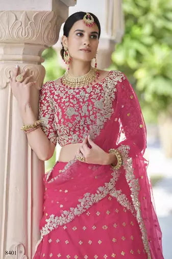 Hot pink net sequin embroidered stitched lehenga choli