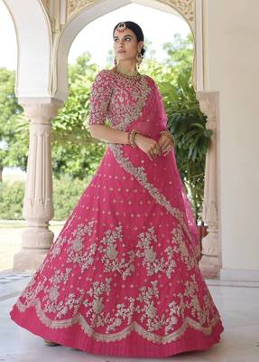Hot pink net sequin embroidered stitched lehenga choli 3