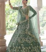 Light green sequins and dori embroidered soft net festive & party wear stitched lehenga choli