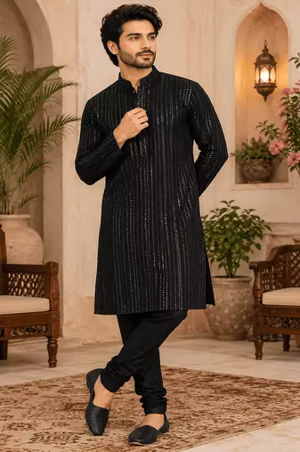 black embellished kurta set