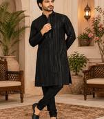 black embellished kurta set